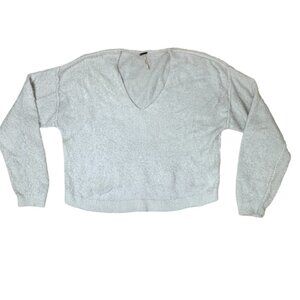 FREE PEOPLE Creamy White Eyelash Soft Cropped V Neck Sweater Size Small